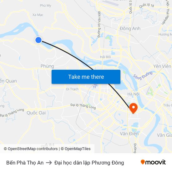 Bến Phà Thọ An to Đại học dân lập Phương Đông map