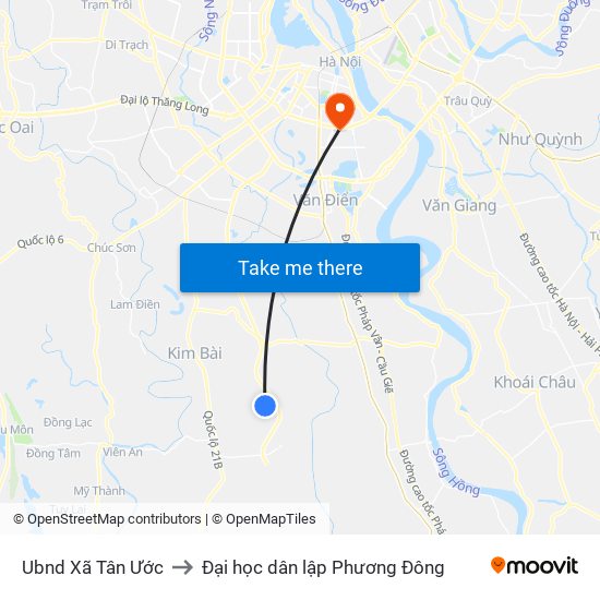 Ubnd Xã Tân Ước to Đại học dân lập Phương Đông map