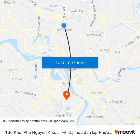 106 Khối Phố Nguyên Khê, Đông Anh to Đại học dân lập Phương Đông map