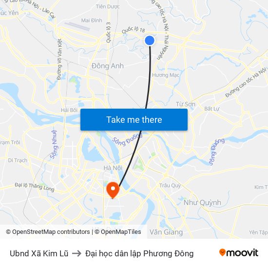 Ubnd Xã Kim Lũ to Đại học dân lập Phương Đông map