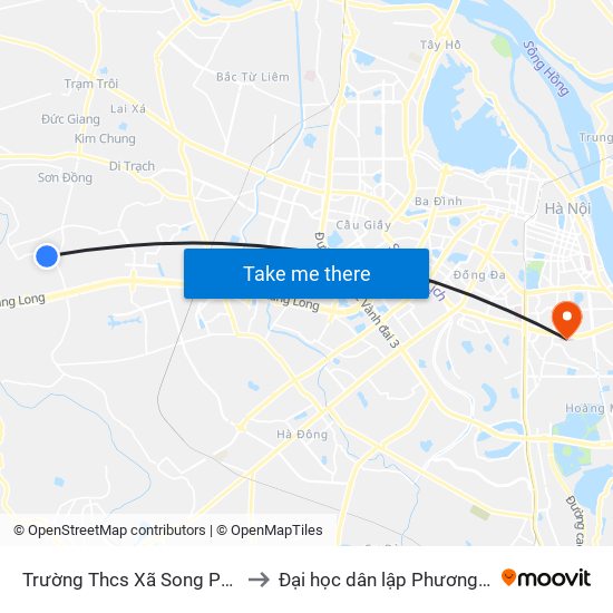 Trường Thcs Xã Song Phương to Đại học dân lập Phương Đông map