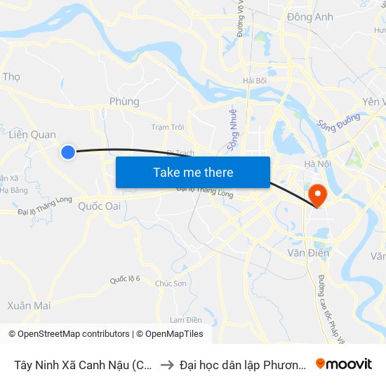 Tây Ninh Xã Canh Nậu (Chiều Đi) to Đại học dân lập Phương Đông map