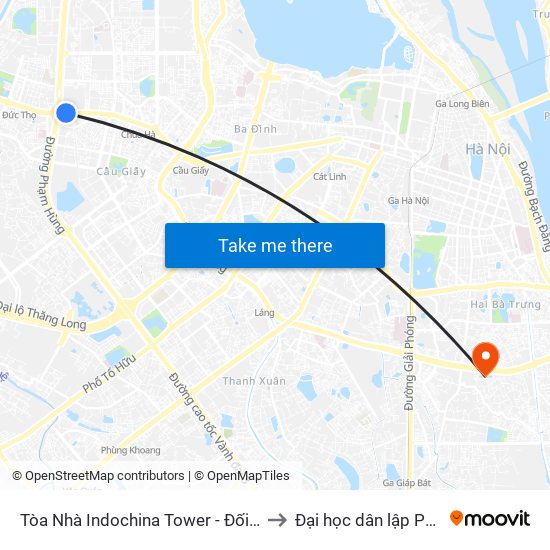 Tòa Nhà Indochina Tower - Đối Diện Đhqg Hà Nội to Đại học dân lập Phương Đông map