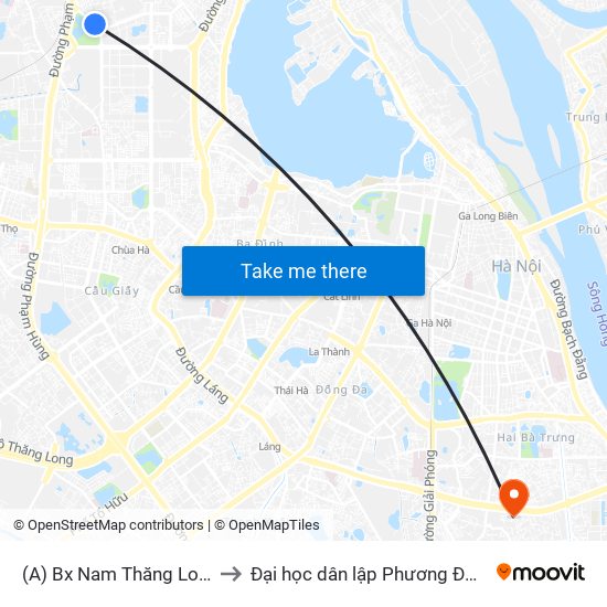 (A) Bx Nam Thăng Long to Đại học dân lập Phương Đông map
