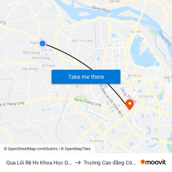 Qua Lối Rẽ Hv Khoa Học Quân Sự - Quốc Lộ 32 to Trường Cao đẳng Công thương Hà Nội map