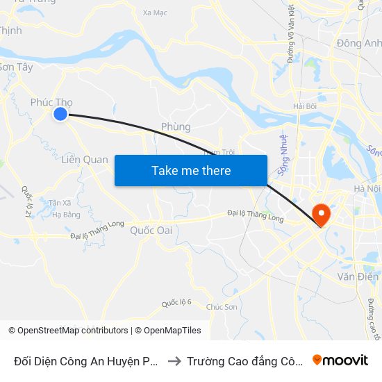 Đối Diện Công An Huyện Phúc Thọ - Quốc Lộ 32 to Trường Cao đẳng Công thương Hà Nội map