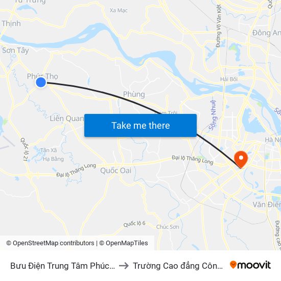 Bưu Điện Trung Tâm Phúc Thọ - Quốc Lộ 32 to Trường Cao đẳng Công thương Hà Nội map