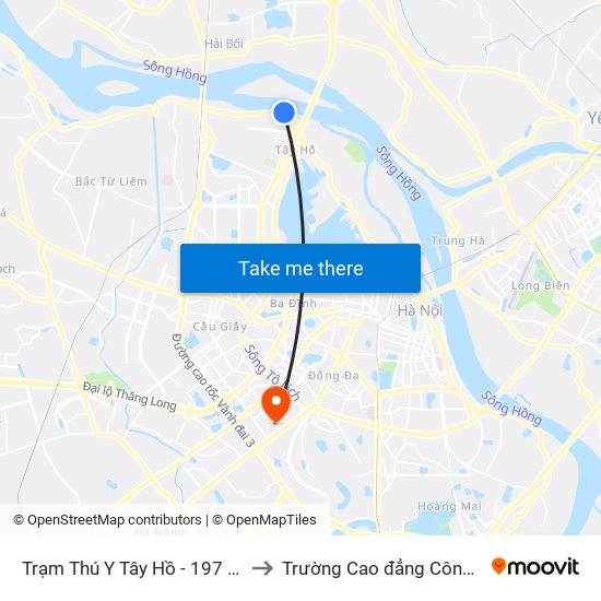 Trạm Thú Y Tây Hồ - 197 An Dương Vương to Trường Cao đẳng Công thương Hà Nội map