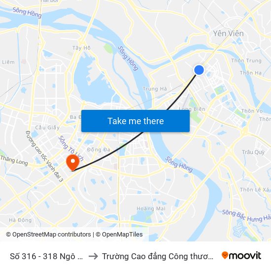 Số 316 - 318 Ngô Gia Tự to Trường Cao đẳng Công thương Hà Nội map