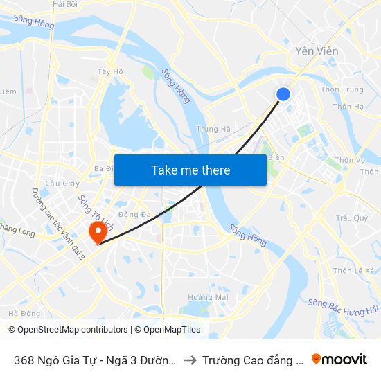 368 Ngô Gia Tự - Ngã 3 Đường Vào Công An Quận Long Biên to Trường Cao đẳng Công thương Hà Nội map