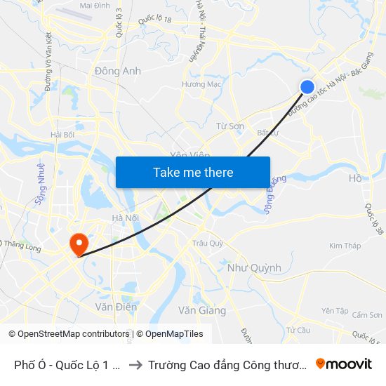 Phố Ó - Quốc Lộ 1 (Bn-Lb) to Trường Cao đẳng Công thương Hà Nội map