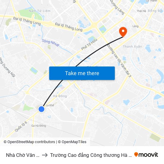 Nhà Chờ Văn La to Trường Cao đẳng Công thương Hà Nội map