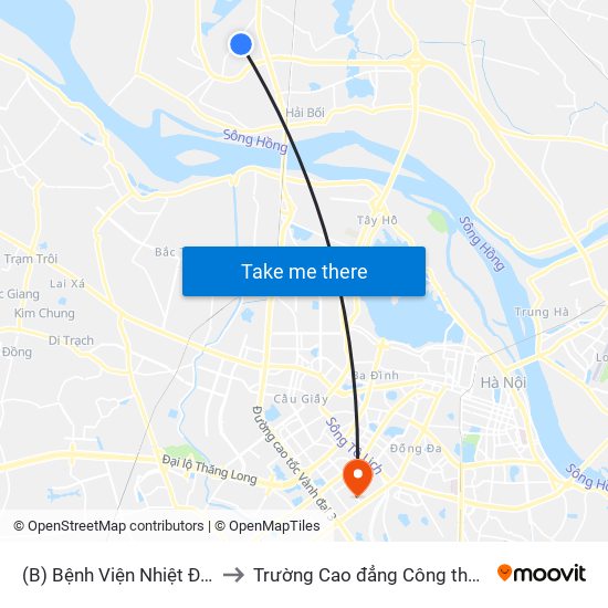 (B) Bệnh Viện Nhiệt Đới Tw Cs2 to Trường Cao đẳng Công thương Hà Nội map