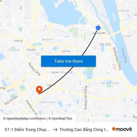 E1.1 Điểm Trung Chuyển Long Biên to Trường Cao đẳng Công thương Hà Nội map