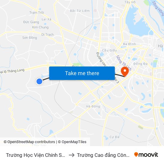 Trường Học Viện Chính Sách Và Phát Triển to Trường Cao đẳng Công thương Hà Nội map