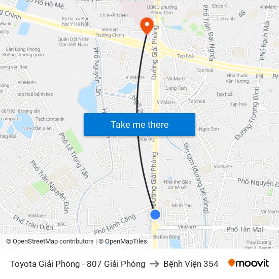 Toyota Giải Phóng - 807 Giải Phóng to Bệnh Viện 354 map