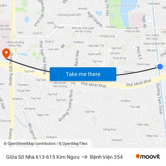 Giữa Số Nhà 613-615 Kim Ngưu to Bệnh Viện 354 map