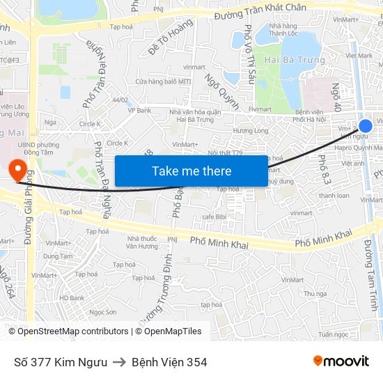 Số 377 Kim Ngưu to Bệnh Viện 354 map