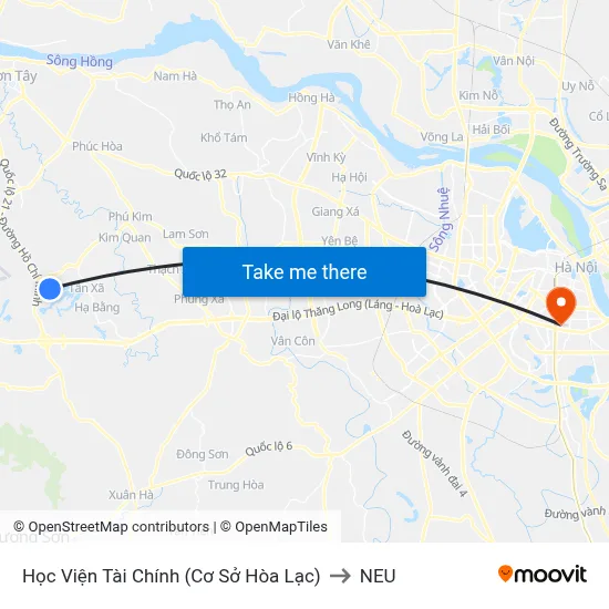 Học Viện Tài Chính (Cơ Sở Hòa Lạc) to NEU map