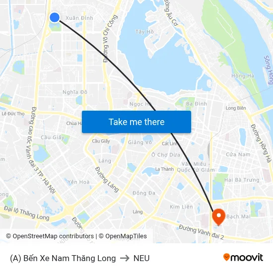 (A) Bến Xe Nam Thăng Long to NEU map