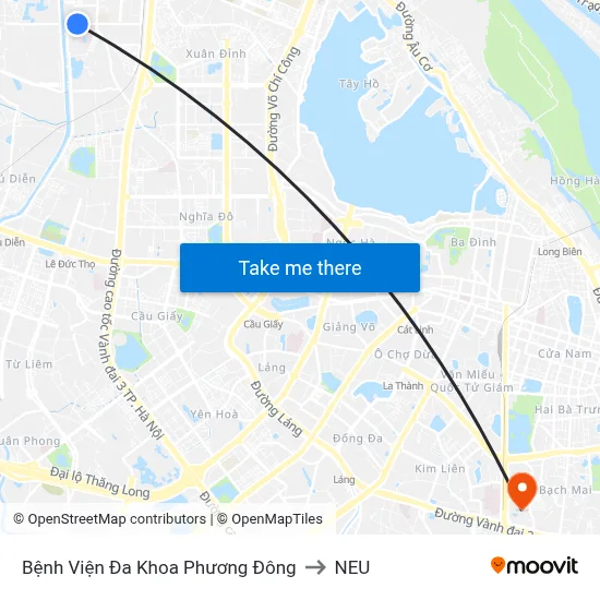 Bệnh Viện Đa Khoa Phương Đông to NEU map