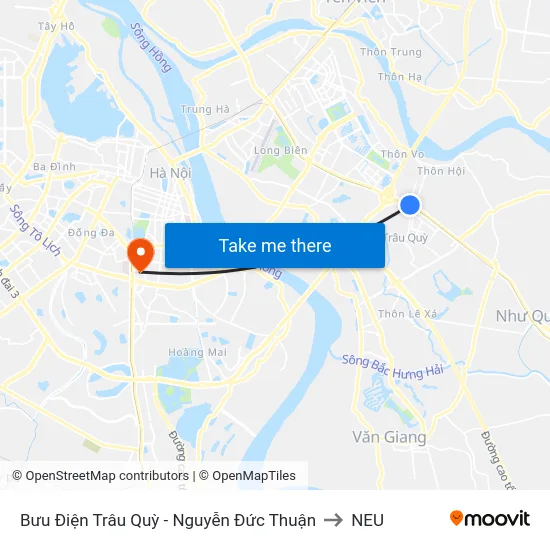 Bưu Điện Trâu Quỳ - Nguyễn Đức Thuận to NEU map