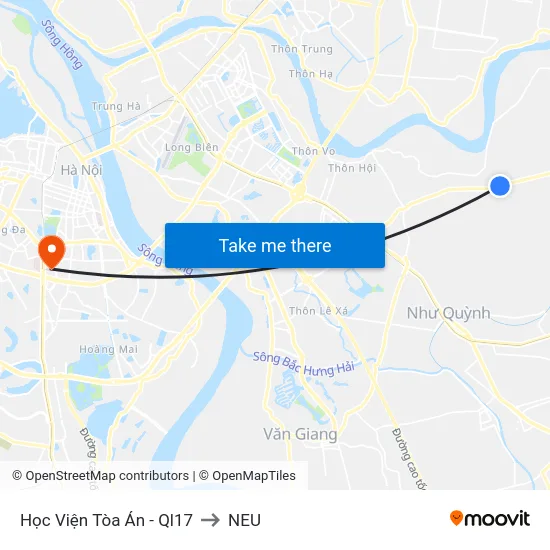 Học Viện Tòa Án - Ql17 to NEU map