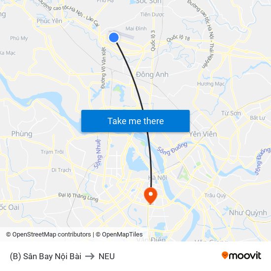 (B) Sân Bay Nội Bài to NEU map