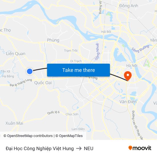 Đại Học Công Nghiệp Việt Hung to NEU map