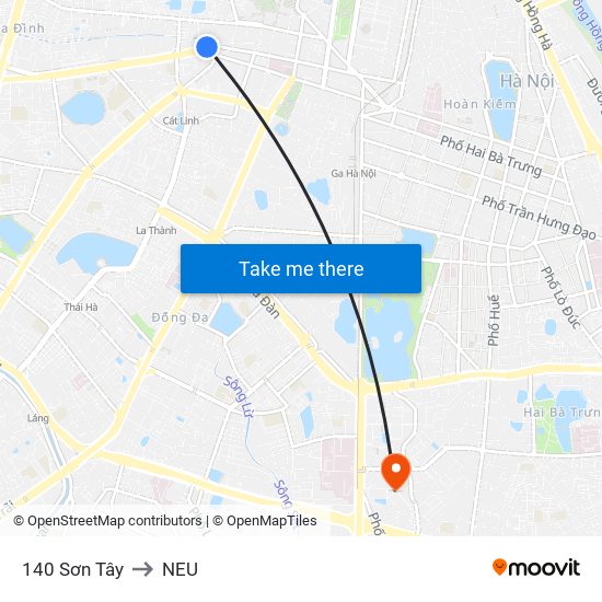 140 Sơn Tây to NEU map