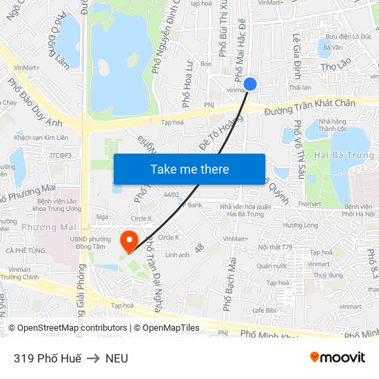 319 Phố Huế to NEU map
