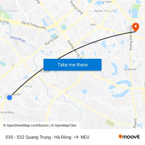 530 - 532 Quang Trung - Hà Đông to NEU map