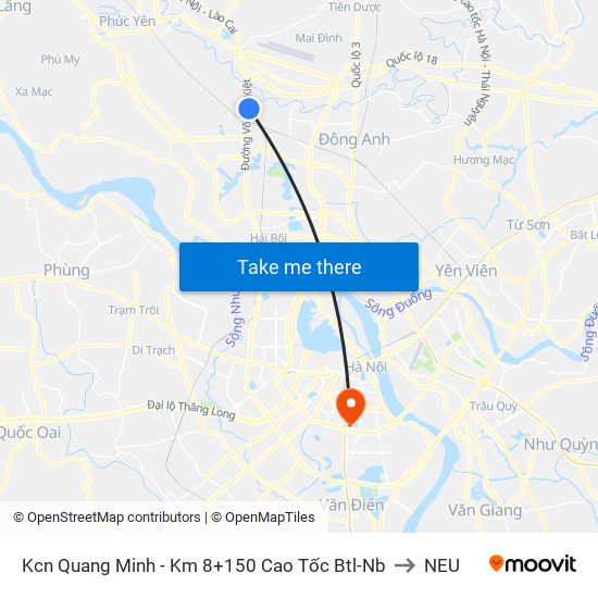 Kcn Quang Minh - Km 8+150 Cao Tốc Btl-Nb to NEU map