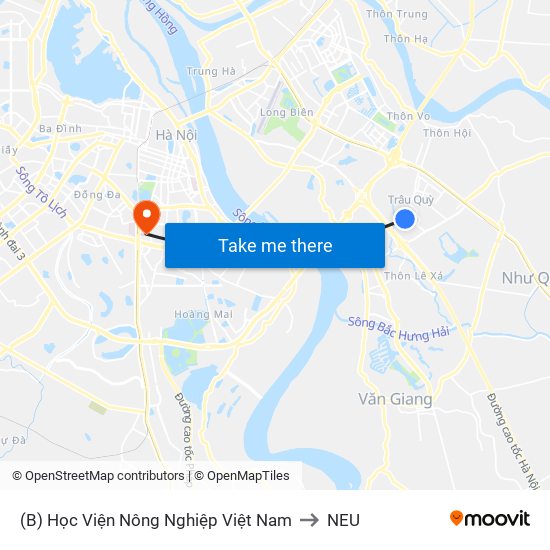 (B) Học Viện Nông Nghiệp Việt Nam to NEU map