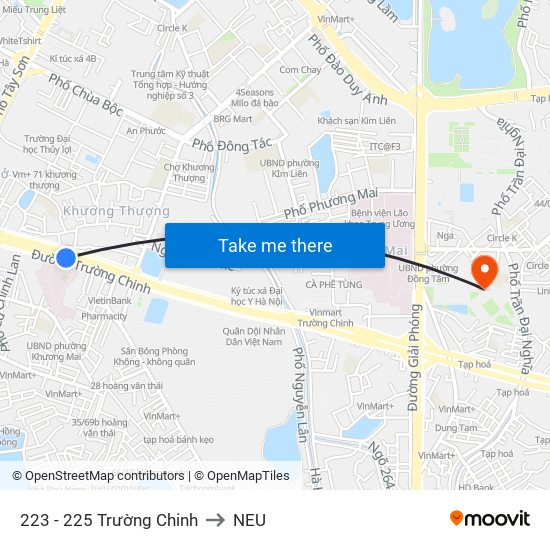 223 - 225 Trường Chinh to NEU map