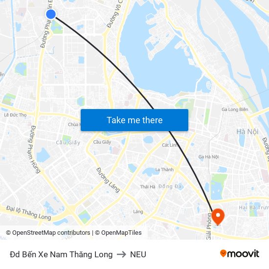 Đd Bến Xe Nam Thăng Long to NEU map