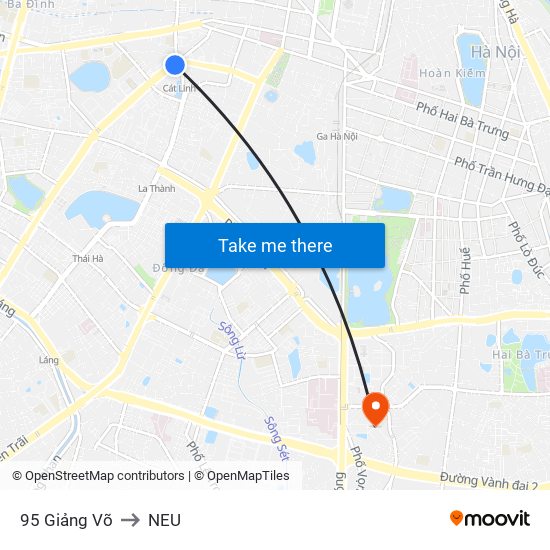 95 Giảng Võ to NEU map