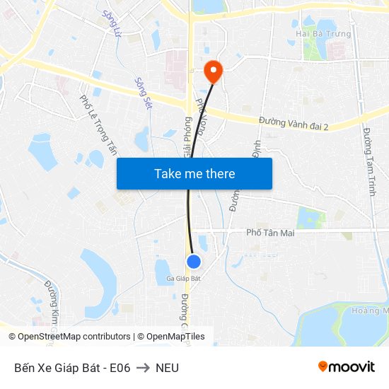 Bến Xe Giáp Bát - E06 to NEU map