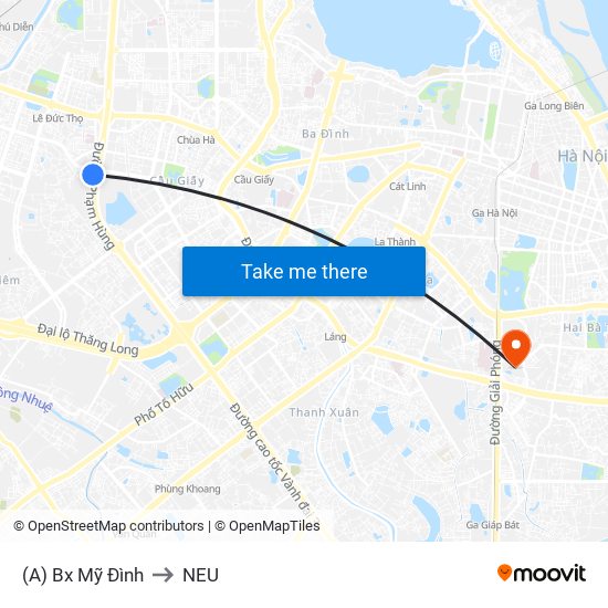 (A) Bx Mỹ Đình to NEU map