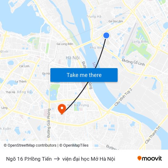 Ngõ 16 P.Hồng Tiến to viện đại học Mở Hà Nội map