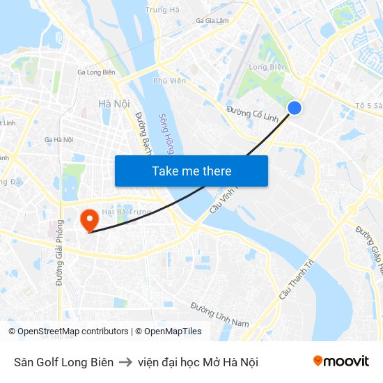 Sân Golf Long Biên to viện đại học Mở Hà Nội map
