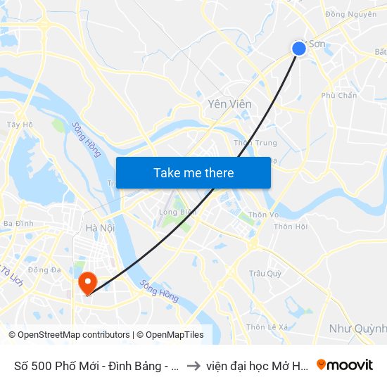 Số 500 Phố Mới - Đình Bảng - Từ Sơn to viện đại học Mở Hà Nội map