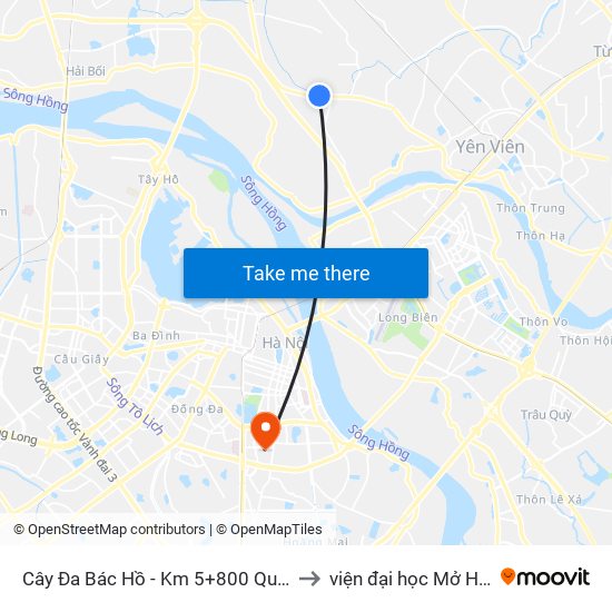 Cây Đa Bác Hồ - Km 5+800 Quốc Lộ 3 to viện đại học Mở Hà Nội map