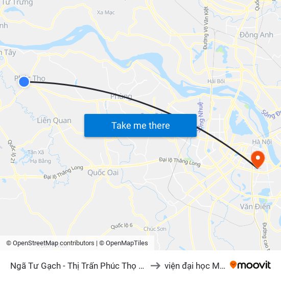 Ngã Tư Gạch - Thị Trấn Phúc Thọ (Chiều Đi Sơn Tây) to viện đại học Mở Hà Nội map