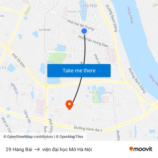 29 Hàng Bài to viện đại học Mở Hà Nội map