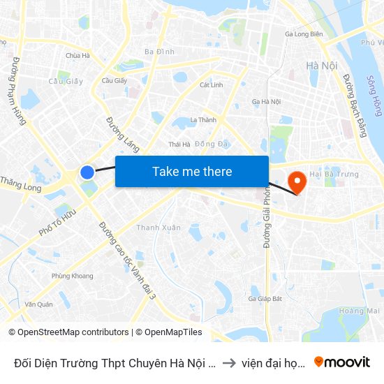 Đối Diện Trường Thpt Chuyên Hà Nội - Amsterdam (Hoàng Minh Giám) to viện đại học Mở Hà Nội map