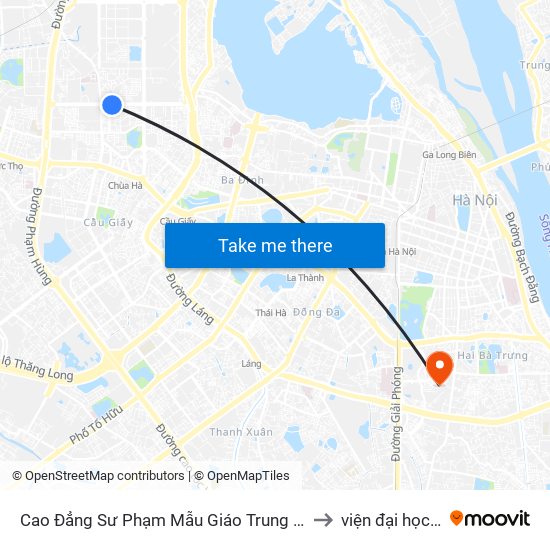Cao Đẳng Sư Phạm Mẫu Giáo Trung Ương - 387 Hoàng Quốc Việt to viện đại học Mở Hà Nội map