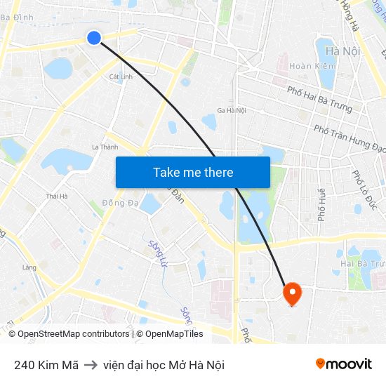 240 Kim Mã to viện đại học Mở Hà Nội map