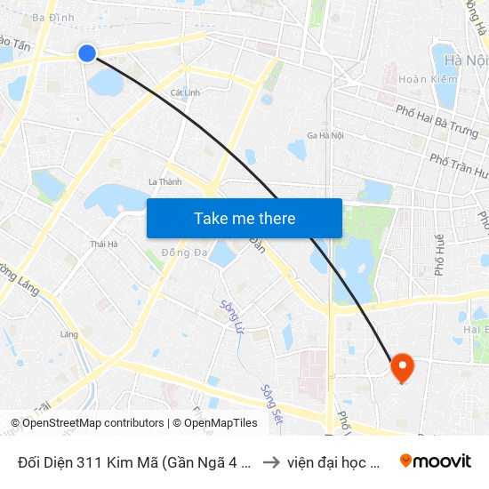 Đối Diện 311 Kim Mã (Gần Ngã 4 Kim Mã - Vạn Bảo) to viện đại học Mở Hà Nội map