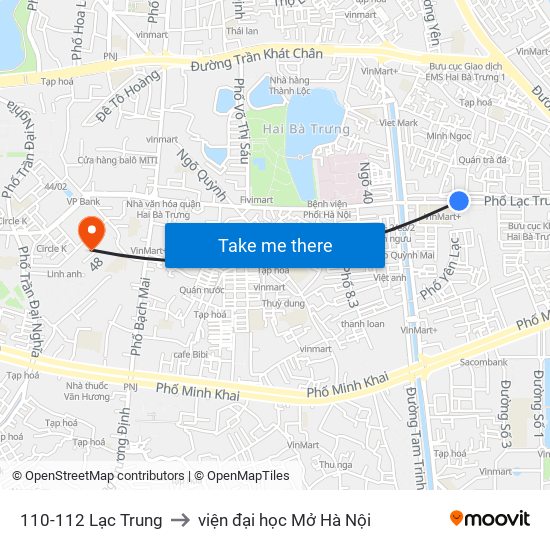 110-112 Lạc Trung to viện đại học Mở Hà Nội map